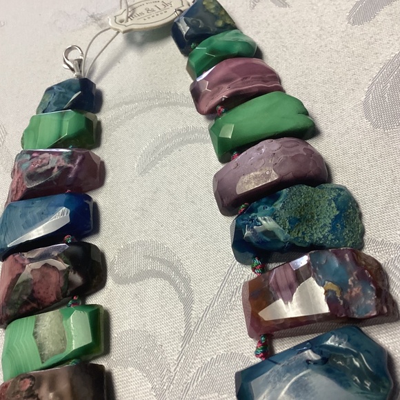 IRIS a& LILY AGATE STONE NECKLACE STERLING. NEW. MULTICOLORED - Picture 2 of 14